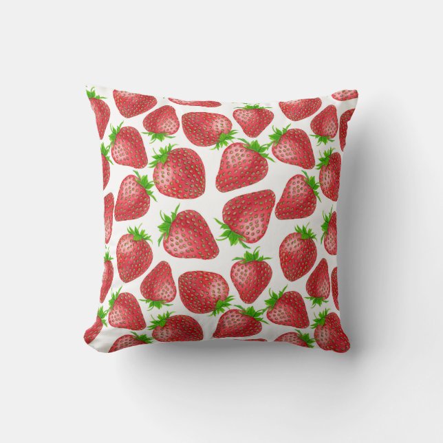 Strawberries watercolor pattern cushion (Front)