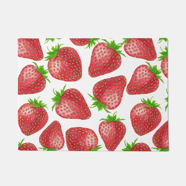 Strawberries watercolor pattern doormat (Front)