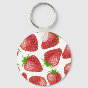 Strawberries watercolor pattern key ring
