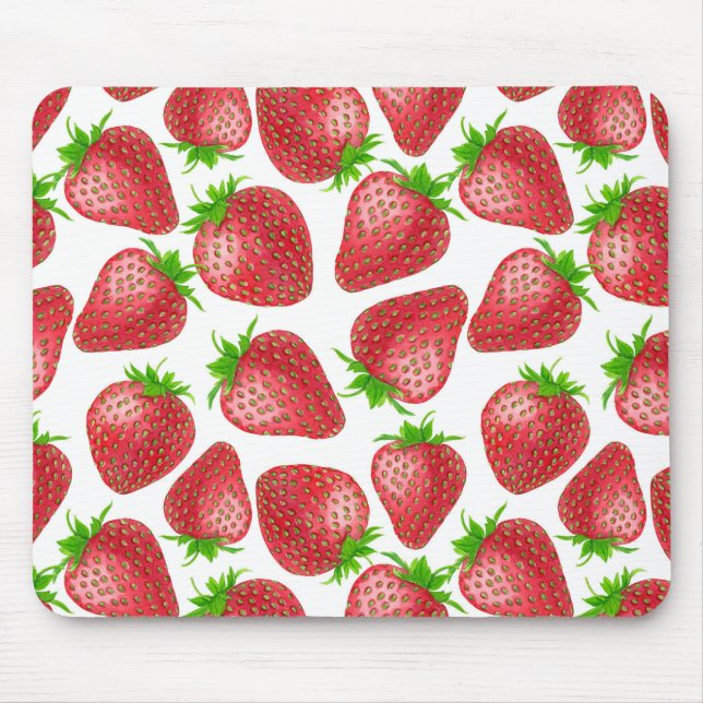 Strawberries watercolor pattern mouse pad (Front)