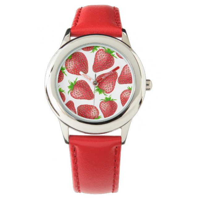 Strawberries watercolor pattern watch (Front)