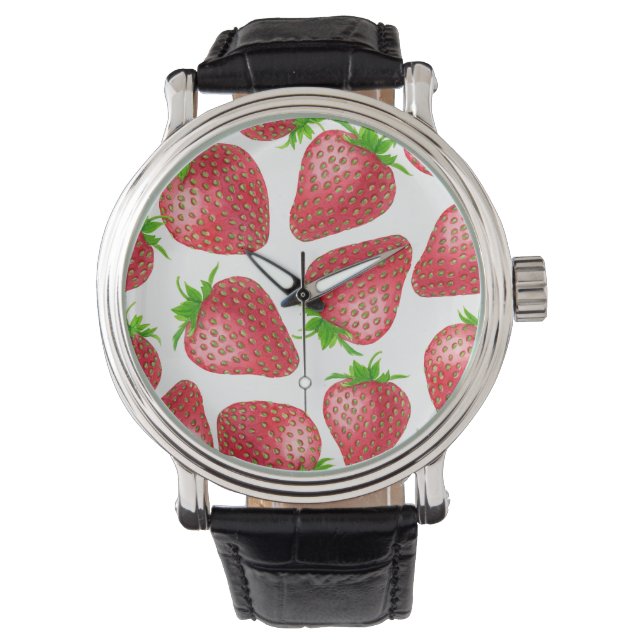 Strawberries watercolor pattern watch (Front)