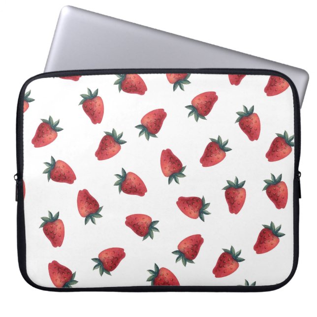 Strawberries Watercolor: Playful Seamless Pattern Laptop Sleeve (Front)