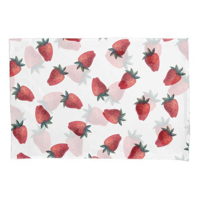 Strawberries Watercolor: Playful Seamless Pattern Pillowcase (Front)