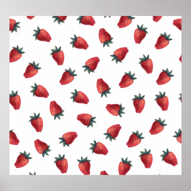 Strawberries Watercolor: Playful Seamless Pattern Poster (Front)