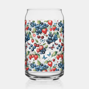 Strawberries With Blueberries and Butterflies Can Glass