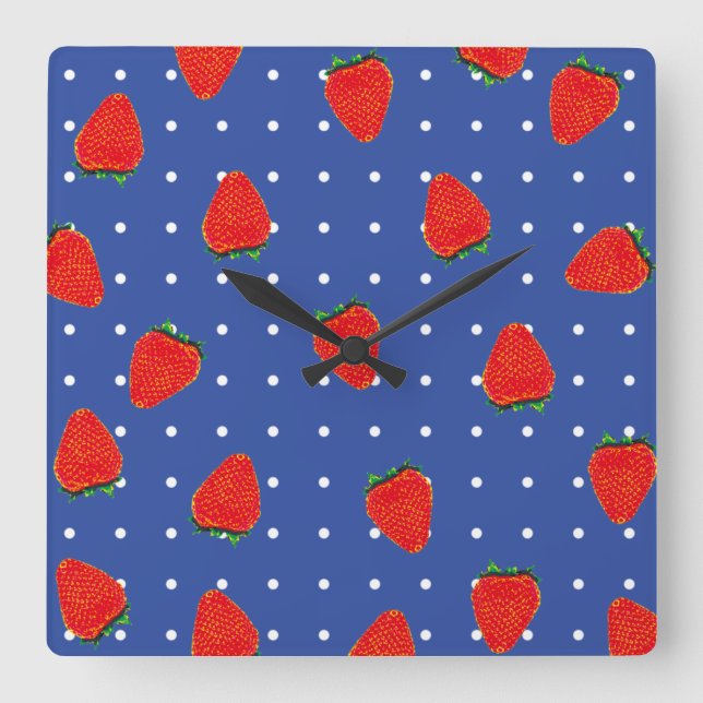 strawberries with dots square wall clock (Front)