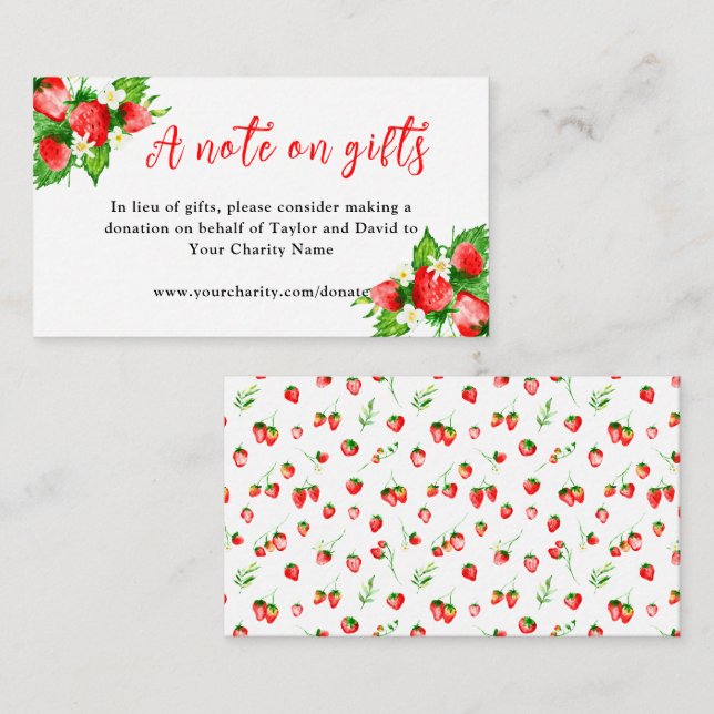 Strawberries with Foliage Wedding A Note On Gifts Enclosure Card (Front/Back)