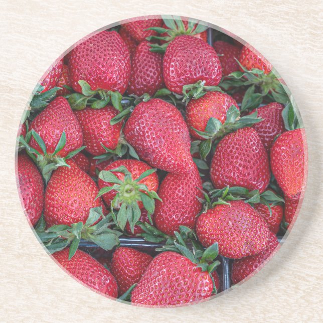 Strawberries with green leaves coaster (Front)