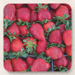 Strawberries with green leaves coaster