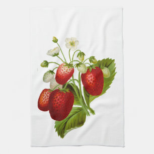 Strawberries with Green Leaves Kitchen Hand Towel