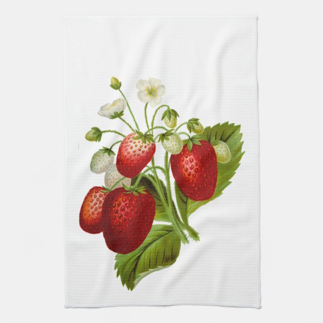 Strawberries with Green Leaves Kitchen Hand Towel (Vertical)