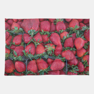 Strawberries with green leaves tea towel