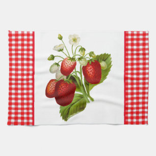 Strawberries with Red Gingham Kitchen Hand Towel