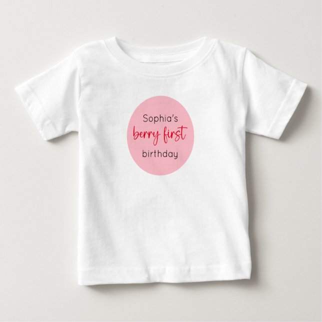 Strawberry 1st Birthday Berry First Baby T-Shirt (Front)