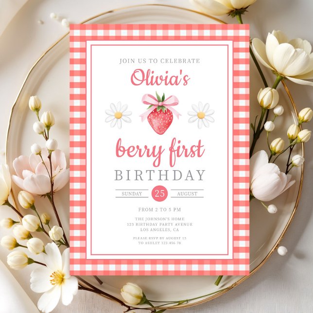 Strawberry 1st Birthday Berry First Birthday Invitation (Strawberry 1st Birthday Berry First Birthday Invitation)