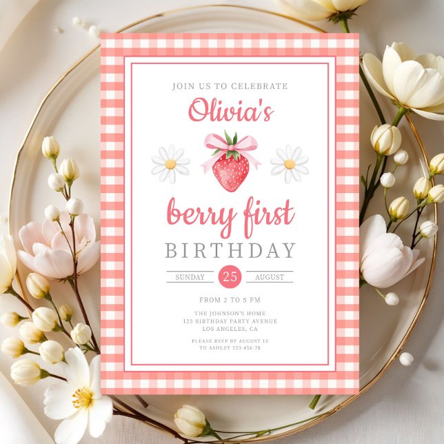 Strawberry 1st Birthday Berry First Birthday Invitation (Strawberry 1st Birthday Berry First Birthday Invitation)