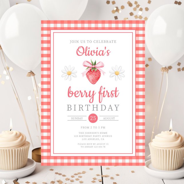 Strawberry 1st Birthday Berry First Birthday Invitation (Strawberry 1st Birthday Berry First Birthday Invitation)