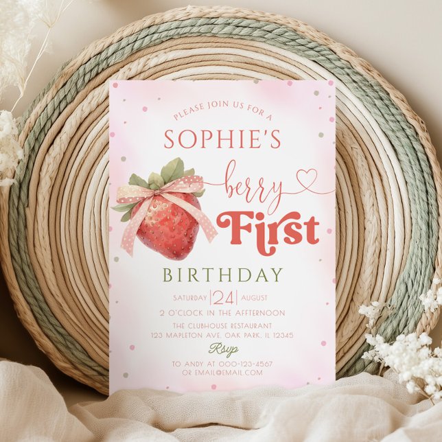 Strawberry 1st Birthday Berry First Birthday Invitation (Creator Uploaded)