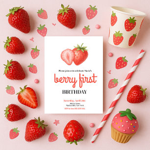 Strawberry 1st Birthday Berry First Birthday Party Invitation