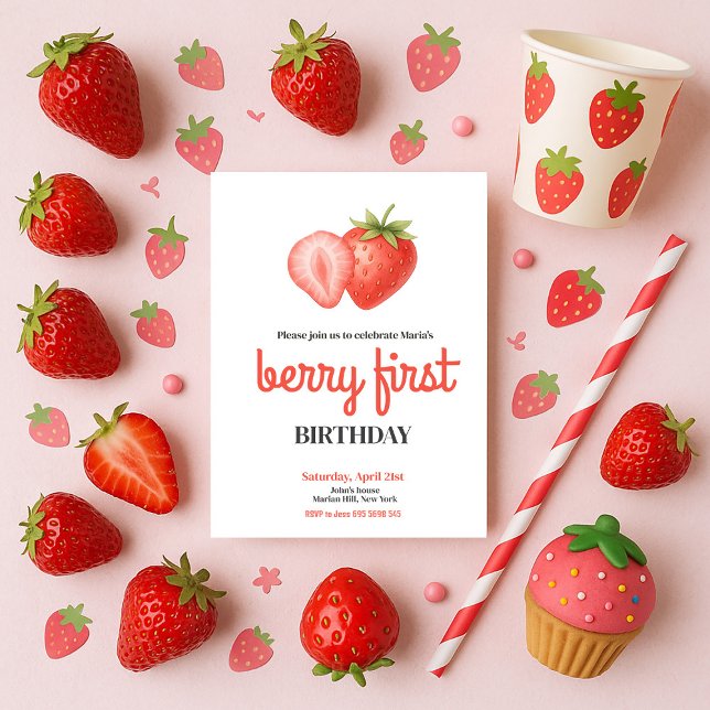 Strawberry 1st Birthday Berry First Birthday Party Invitation (Creator Uploaded)