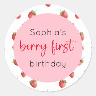 Strawberry 1st Birthday Berry First Classic Round Sticker