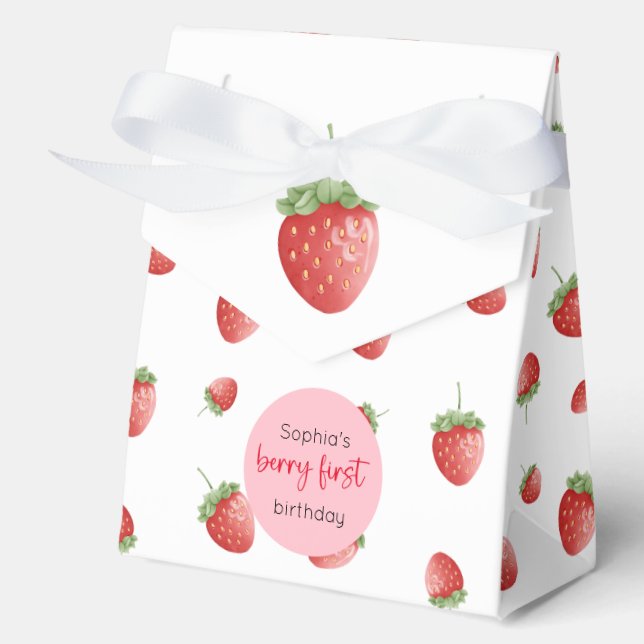 Strawberry 1st Birthday Berry First Favour Box (Front)