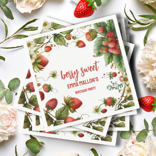 Strawberry 1st Birthday Berry First  Napkin