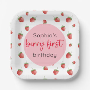Strawberry 1st Birthday Berry First Paper Plate