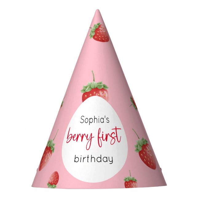 Strawberry 1st Birthday Berry First Party Hat (Front)
