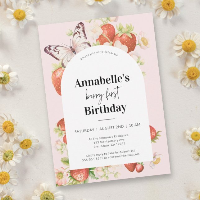 Strawberry 1st Birthday Berry First Party  Invitation (Creator Uploaded)