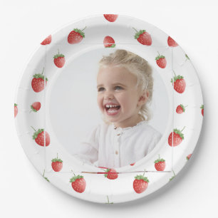 Strawberry 1st Birthday Berry First Photo Paper Plate
