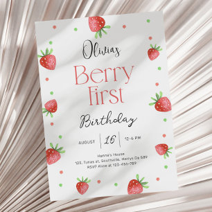Strawberry 1st Birthday Berry First Sweet Girl Invitation