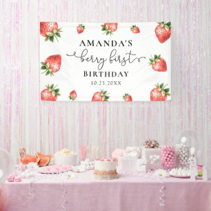 Strawberry 1st Birthday Berry Sweet One Banner