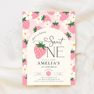 Strawberry 1st Birthday Berry Sweet One Pink Invitation