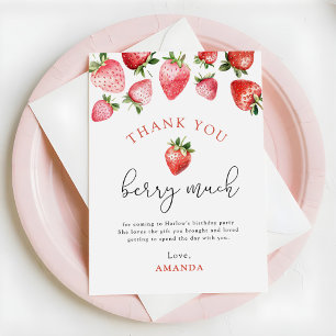 Strawberry 1st Birthday Berry Sweet One  Thank You Card
