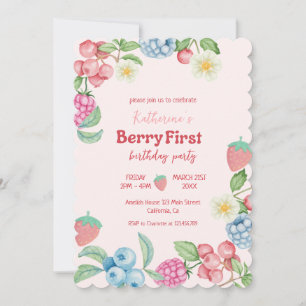 Strawberry 1st Birthday Berry Sweet Pink Birthday Invitation