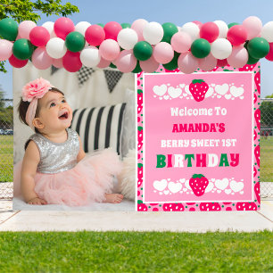 Strawberry 1st Birthday Celebration Photo Welcome Banner