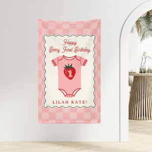 Strawberry 1st Birthday  Chequered Bodysuit  Banner