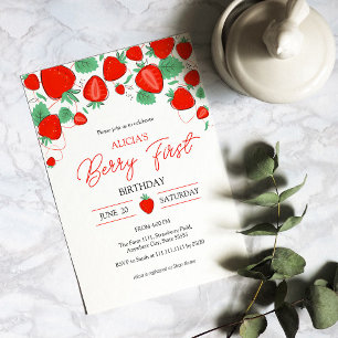 Strawberry 1st Birthday Invitation