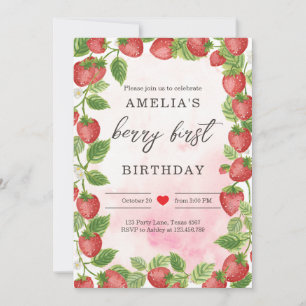 Strawberry 1st Birthday Invite First Berry Sweet