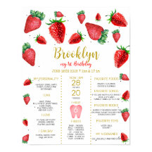 Strawberry 1st Birthday Milestone Poster
