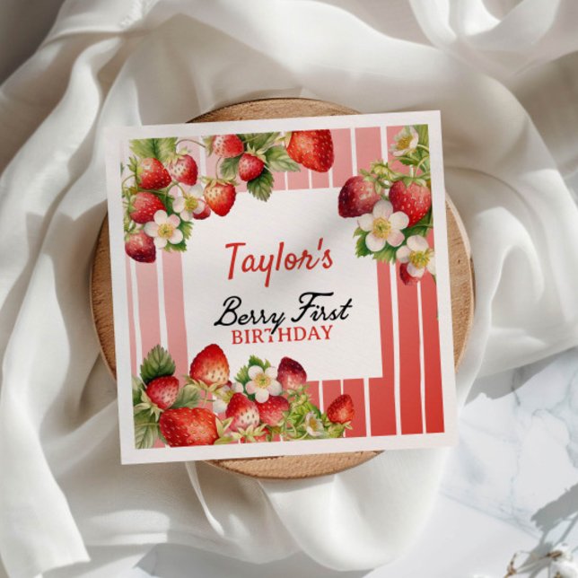 Strawberry 1st Birthday Napkin (Creator Uploaded)