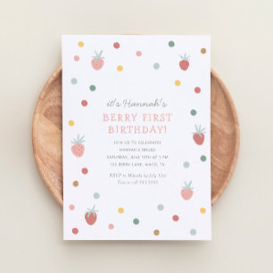 Strawberry 1st Birthday Party Berry First Birthday Invitation