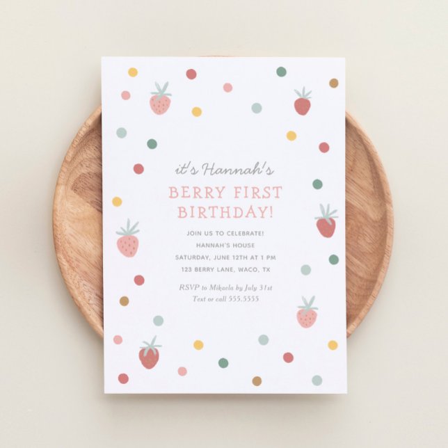 Strawberry 1st Birthday Party Berry First Birthday Invitation (Creator Uploaded)