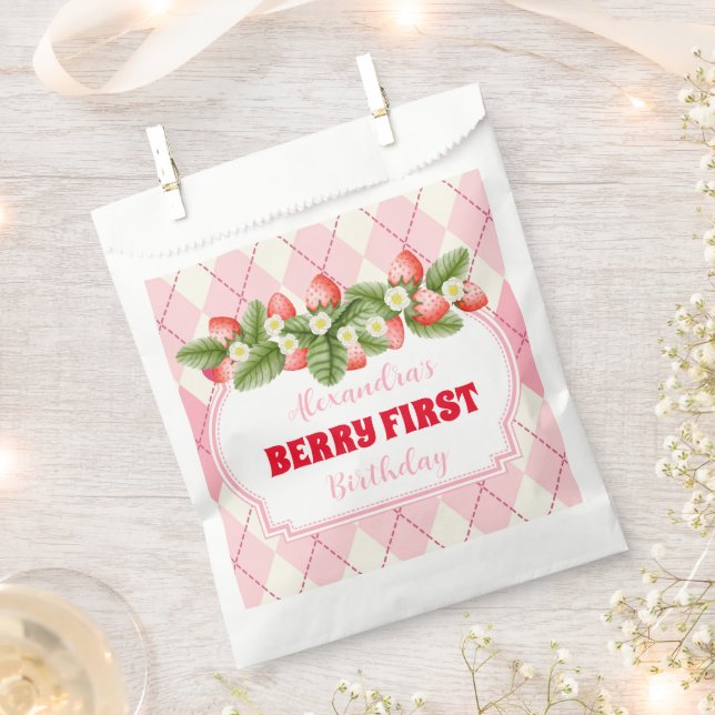 Strawberry 1st Birthday Party Berry First Favour Bag (Clipped)