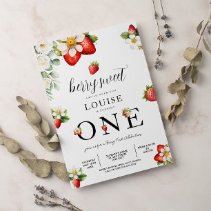 Strawberry 1st Birthday Party Berry First  Invitation