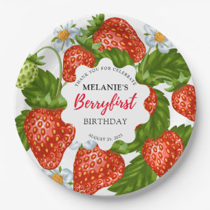 Strawberry 1st Birthday Party Berry First Paper Plate