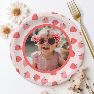 Strawberry 1st Birthday Party Berry First Photo Paper Plate