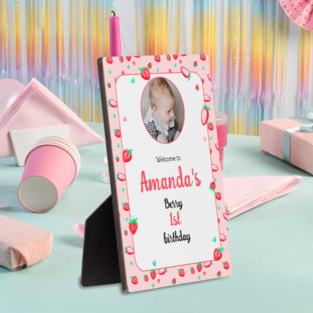 Strawberry 1st birthday party berry first plaque (Creator Uploaded)